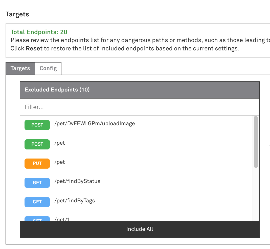 Targets
  screen shows the now-excluded endpoints